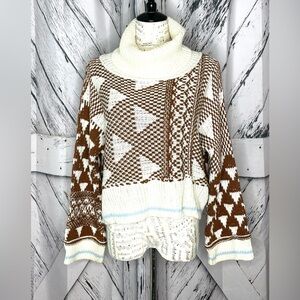 Flawless Boxy Cropped Cowl Neck Sweater Geometric Pattern M